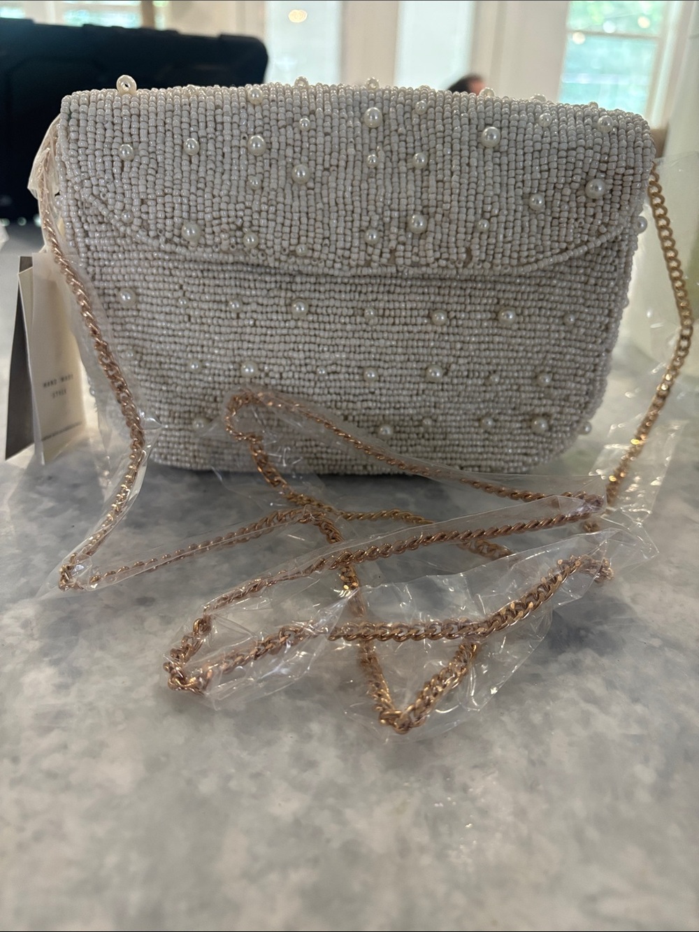 Antik Kraft Beaded Pearl Accent Crossbody/clutch Bag in Ivory